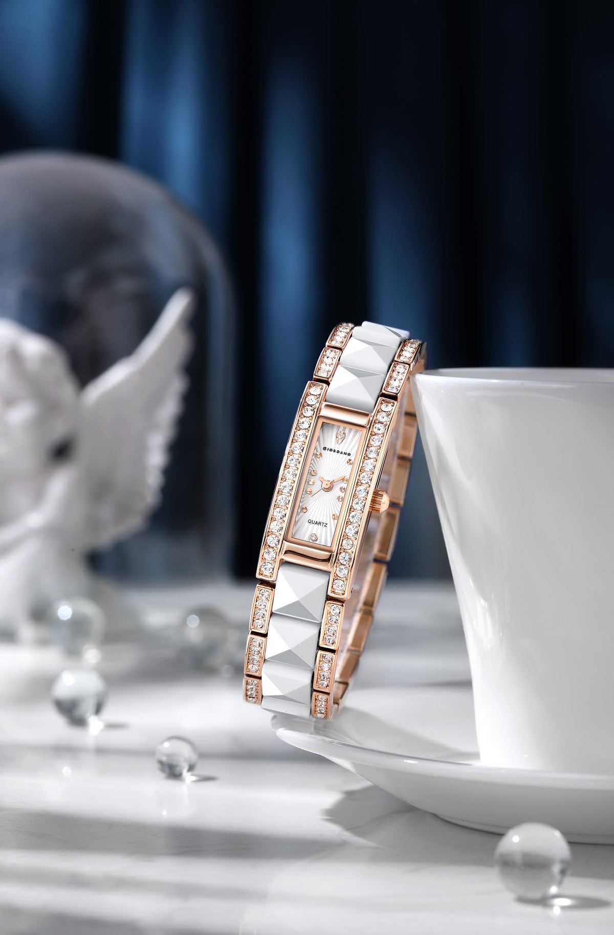 Giordano Luxury Crystal Studded Bracelet Watch for Women -  Elegant Rectangular Dial, Quartz Movement and stainless steel strap | GZ-60104-33