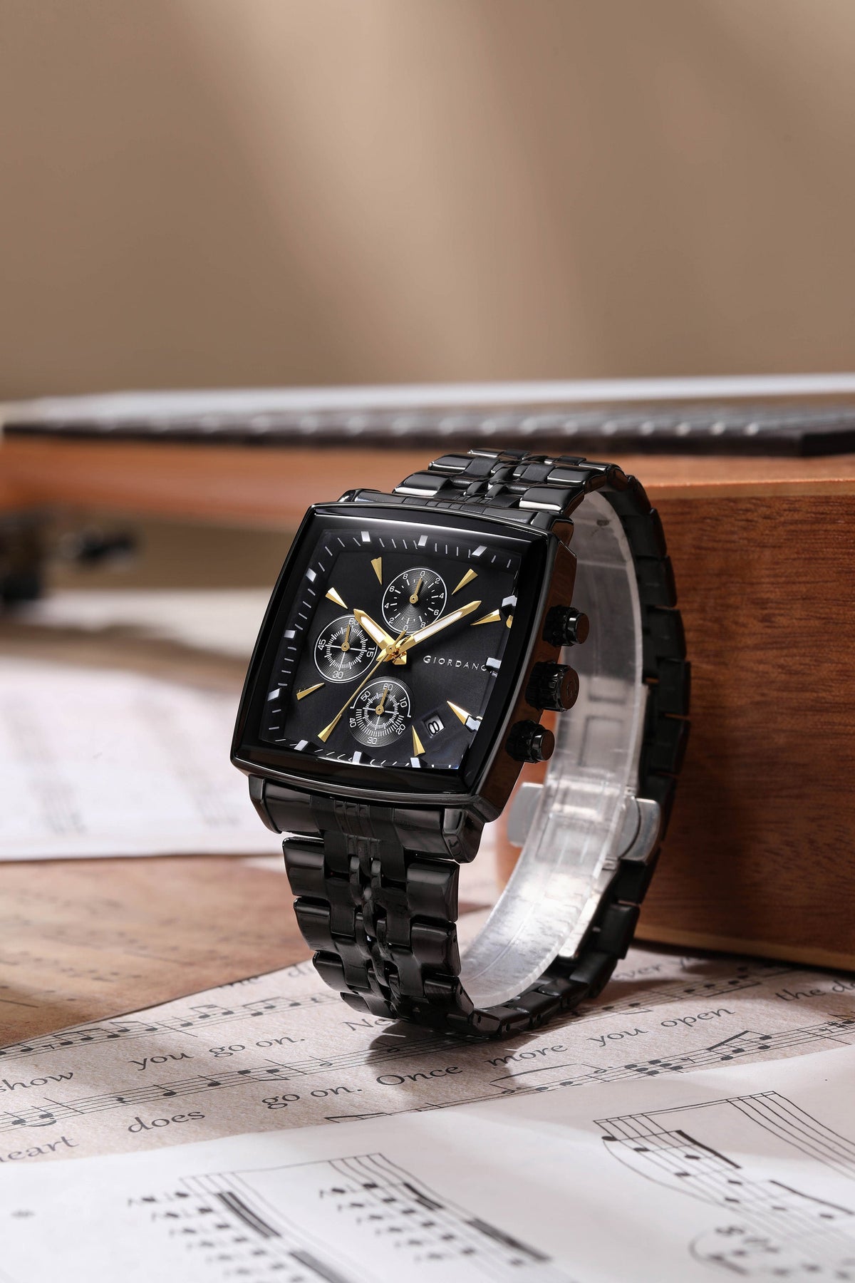 Giordano Multi Function Watch For Men With Square Black Dial, Stainless Steel Strap And Date Display GZ-50138-11