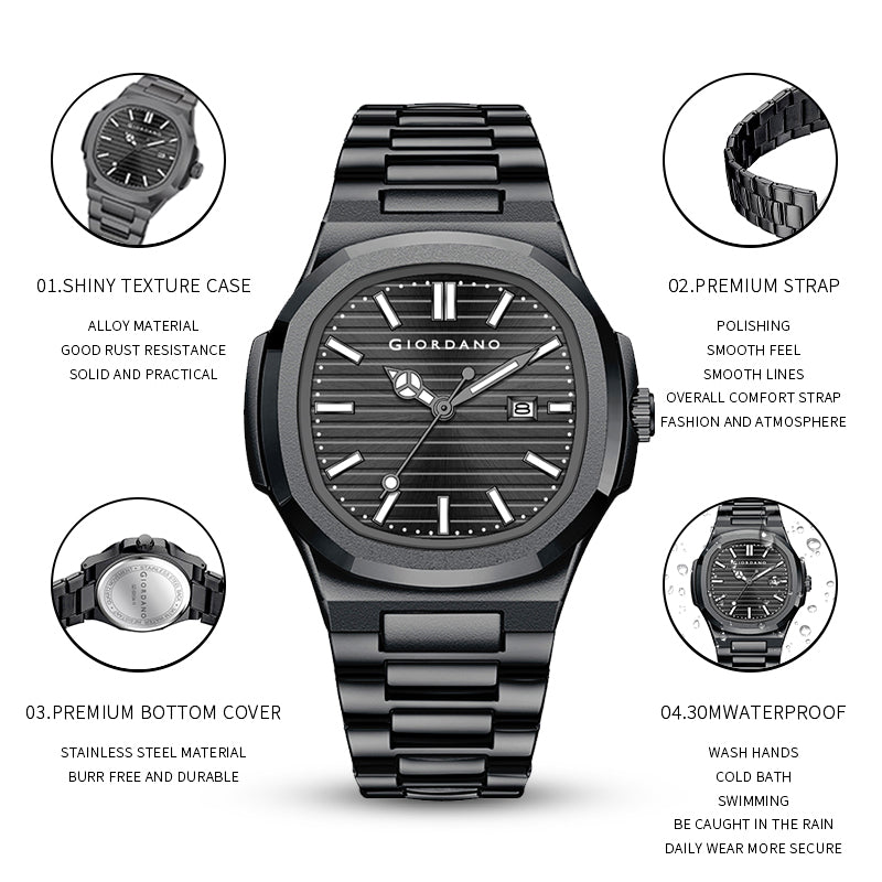 Giordano Analog Watch for Men – Textured Dial, Stainless Steel Strap, Date Display, Quartz Movement, Water Resistant | GZ-50134-11