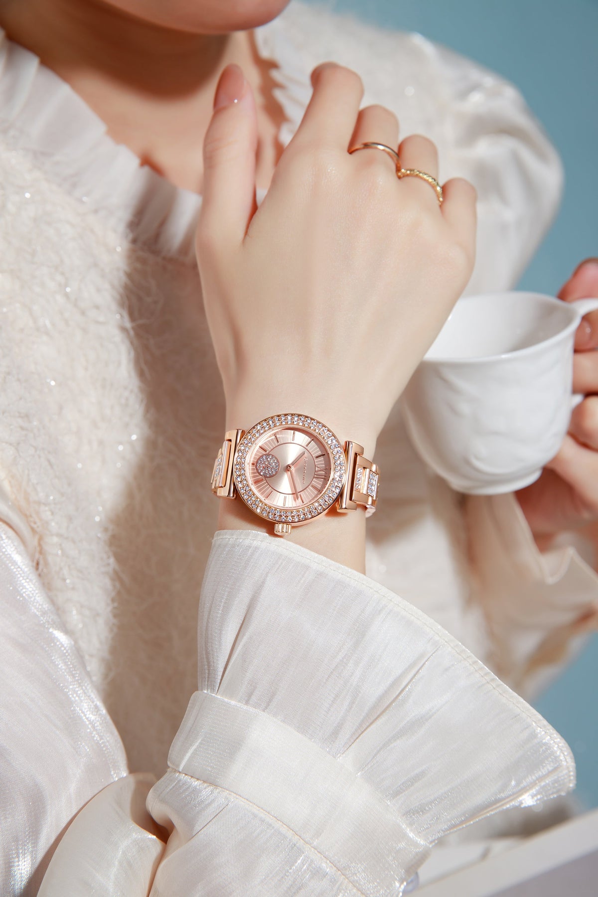 Giordano Luxury Analog Watch for Women - Elegant Crystal Design with sub dial and Diamond Studed statinless Steel Strap | GZ-60086-11