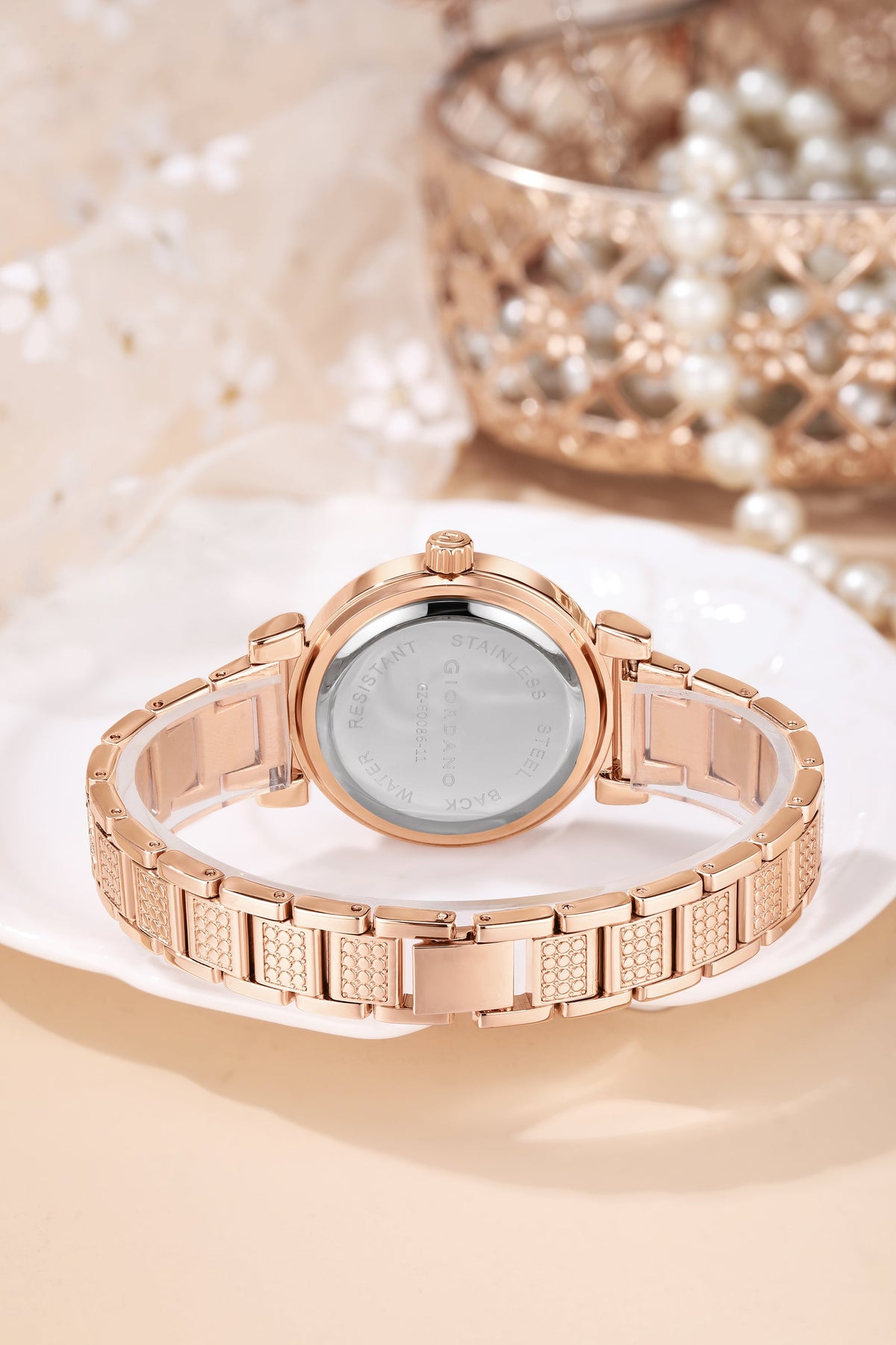 Giordano Luxury Analog Watch for Women - Elegant Crystal Design with sub dial and Diamond Studed statinless Steel Strap | GZ-60086-11