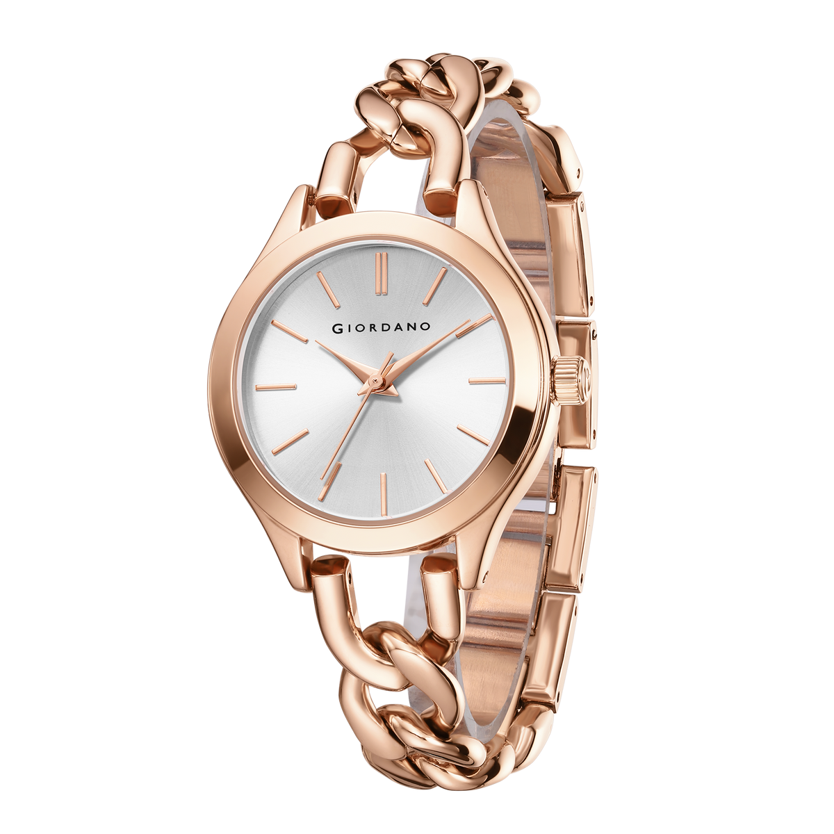 Giordano Modern Analog Watch for Women – Sleek Dial with Unique Chain-Link Bracelet and Stylish Stainless Steel Strap | GZ-60087-22