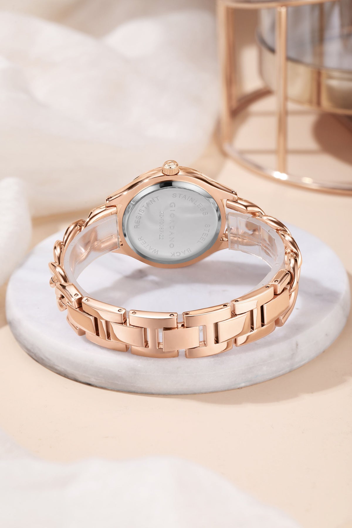 Giordano Modern Analog Watch for Women – Sleek Dial with Unique Chain-Link Bracelet and Stylish Stainless Steel Strap | GZ-60087-22
