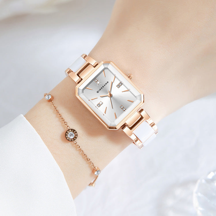 Giordano Classic  Rectangular Dial Watch for women with Crystal Markers and dual tone stainless steel Strap GZ-60101-33