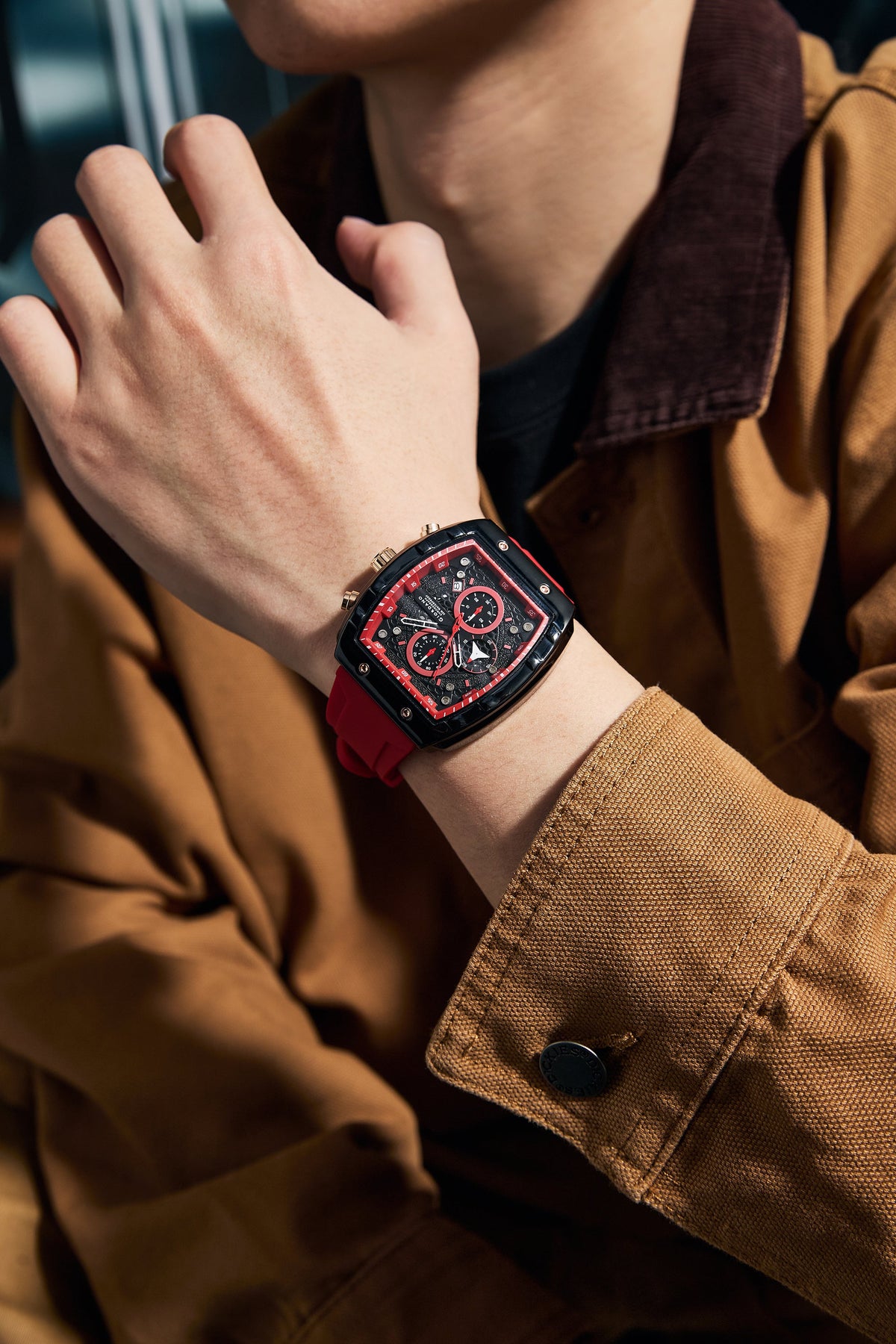 Giordano Red Square Dial Multifuncational Watch for Men with Stylish Design, Waterproof, Date Display & Silicone Strap GZ-50123-03