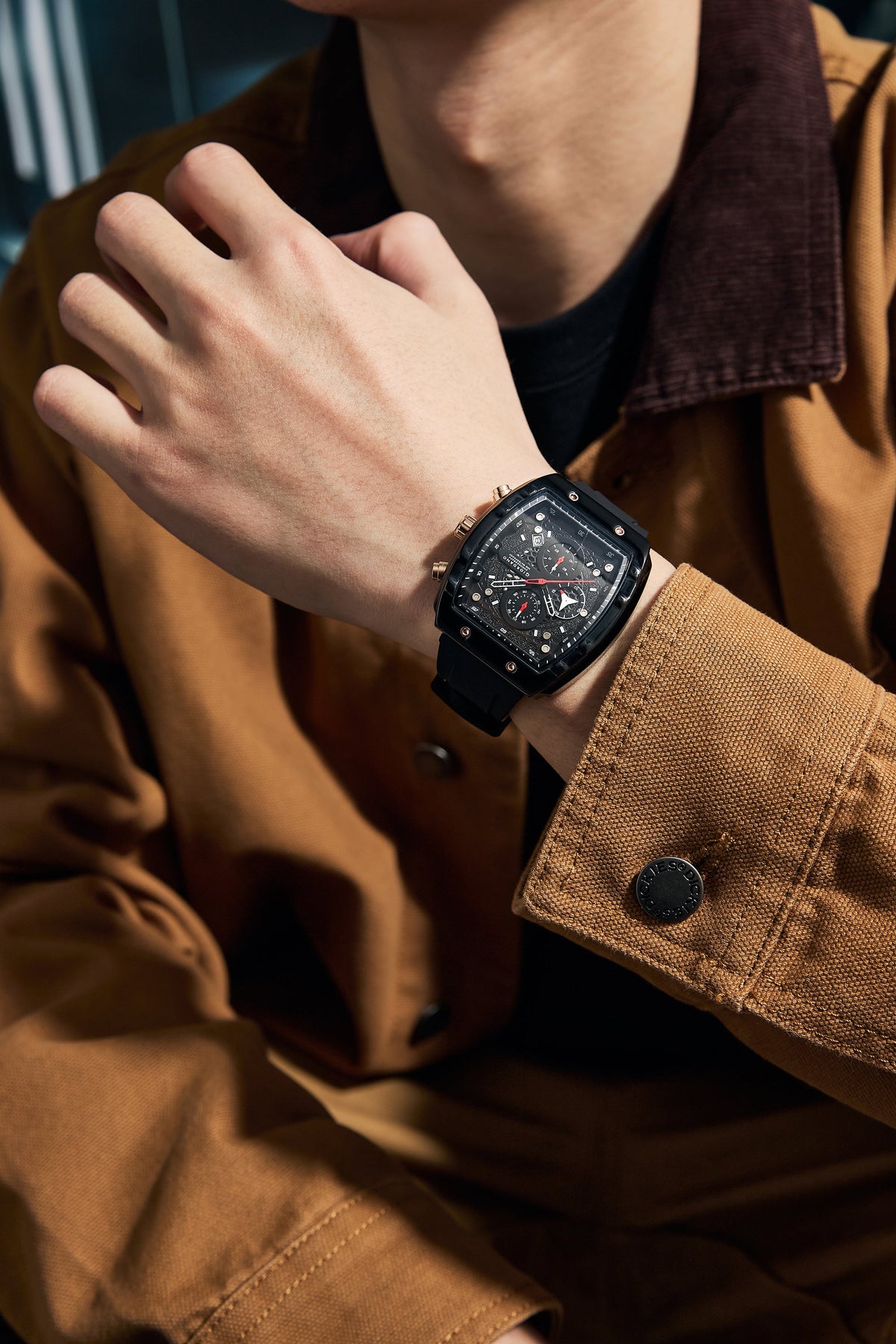 Giordano Black  Square Dial Multifuncational Watch for Men with Stylish Design, Waterproof, Date Display & Silicone Strap GZ-50123-01