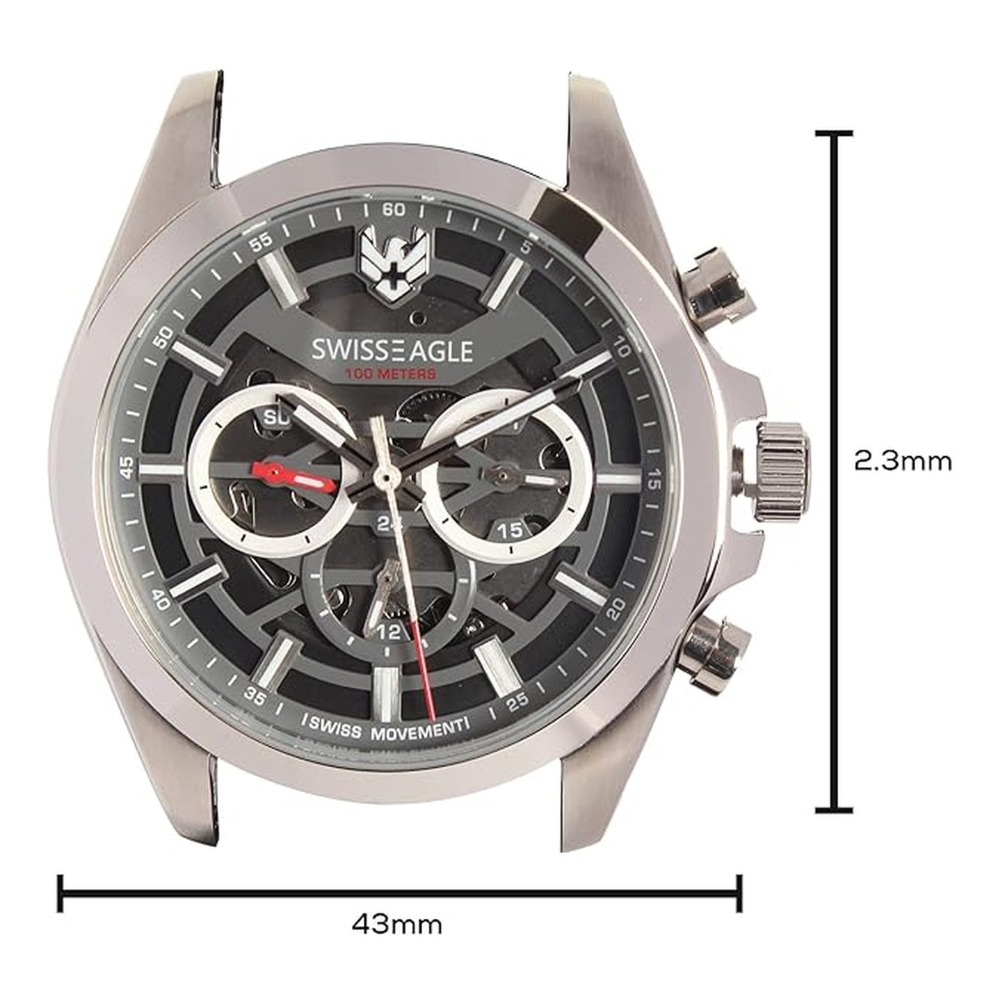 Swiss Eagle Men's Chronograph Stainless Steel Watch SE-9165-01 - dimensions