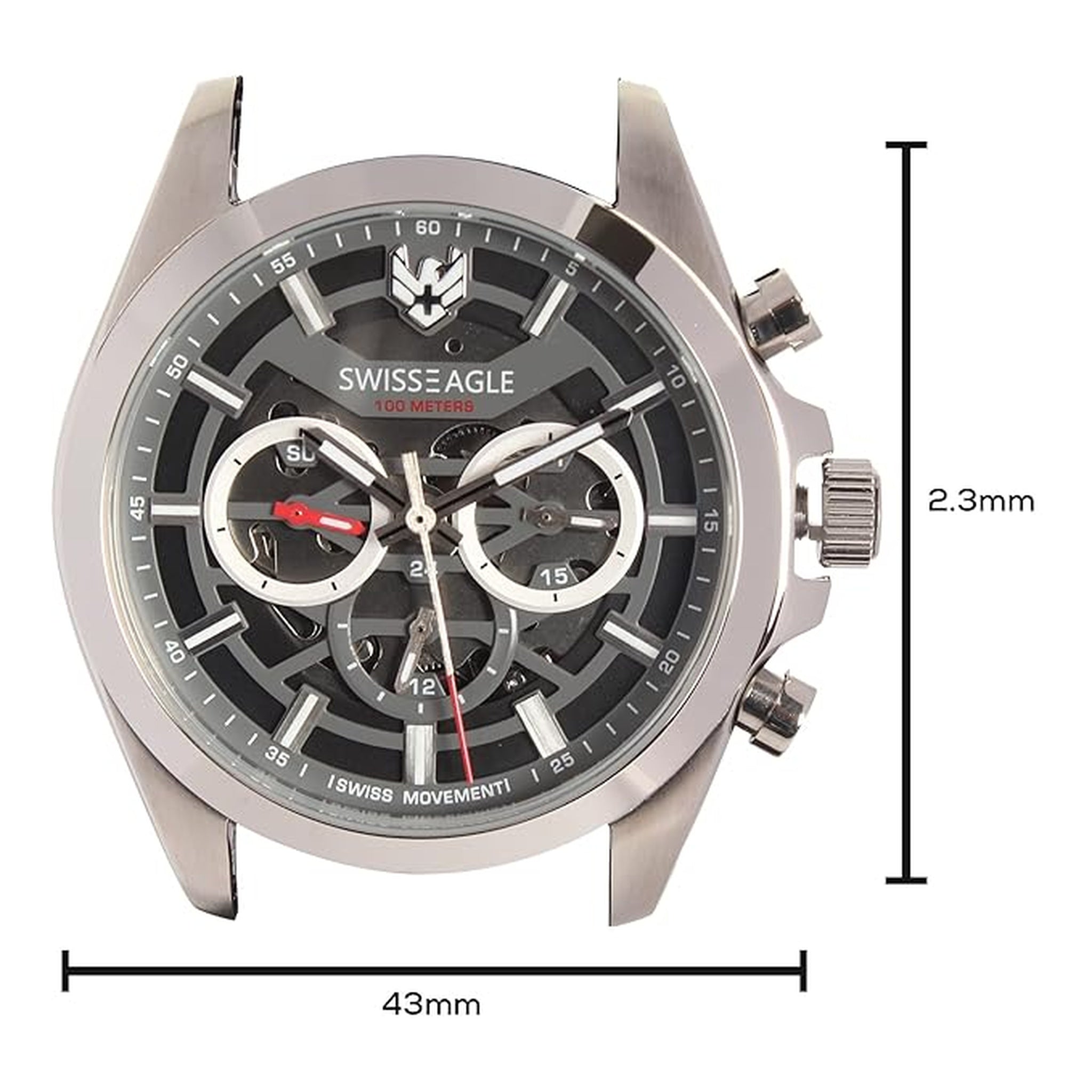 Swiss Eagle Men's Chronograph Stainless Steel Watch SE-9165-01 - dimensions