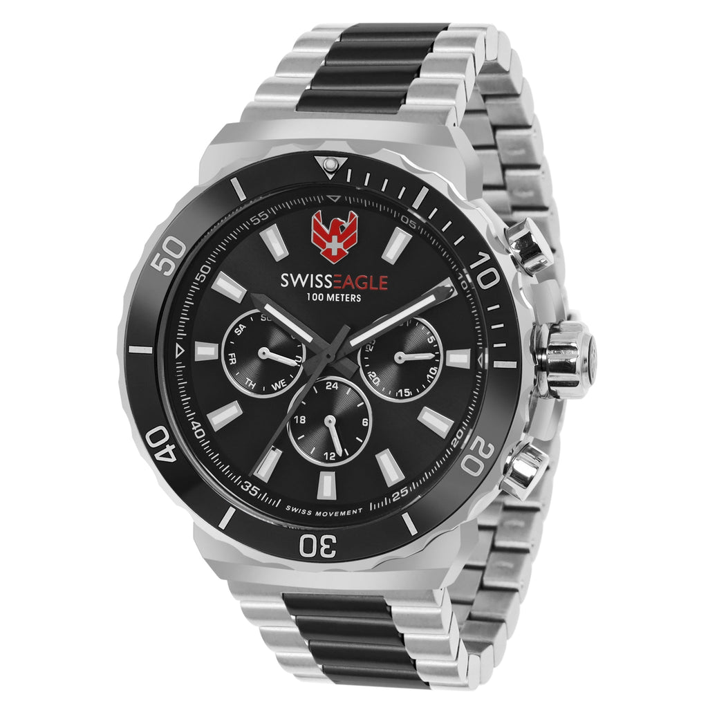Swiss Eagle Men's Multifunction Stainless Steel Watch SE-9172-11A - front angle view