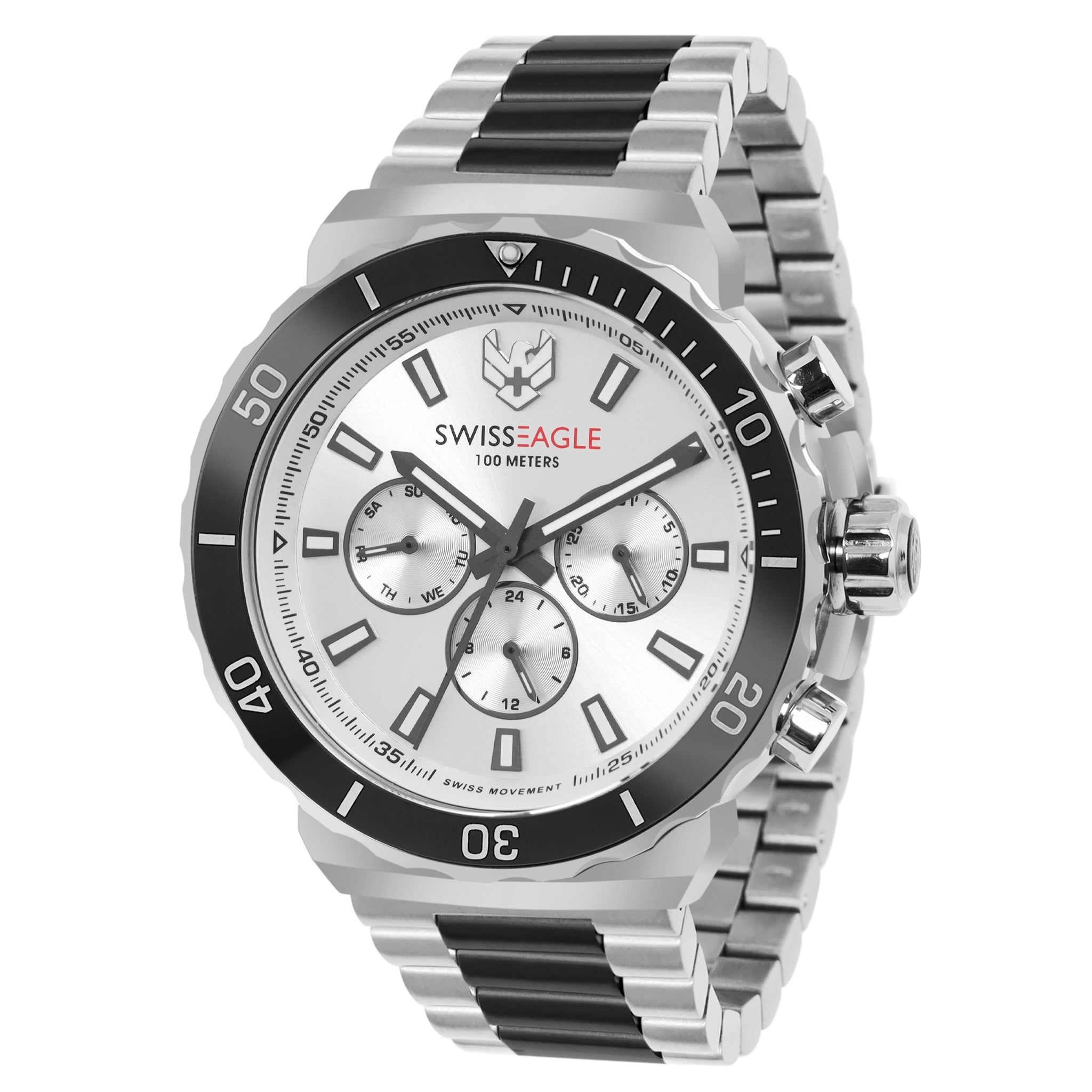 Swiss Eagle Men's Multifunction Stainless Steel Watch SE-9172-22A - front angle view