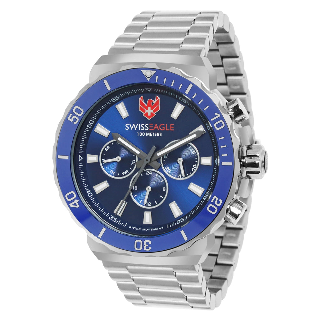 Swiss Eagle Men's Multifunction Stainless Steel Watch SE-9172-33A - front angle view