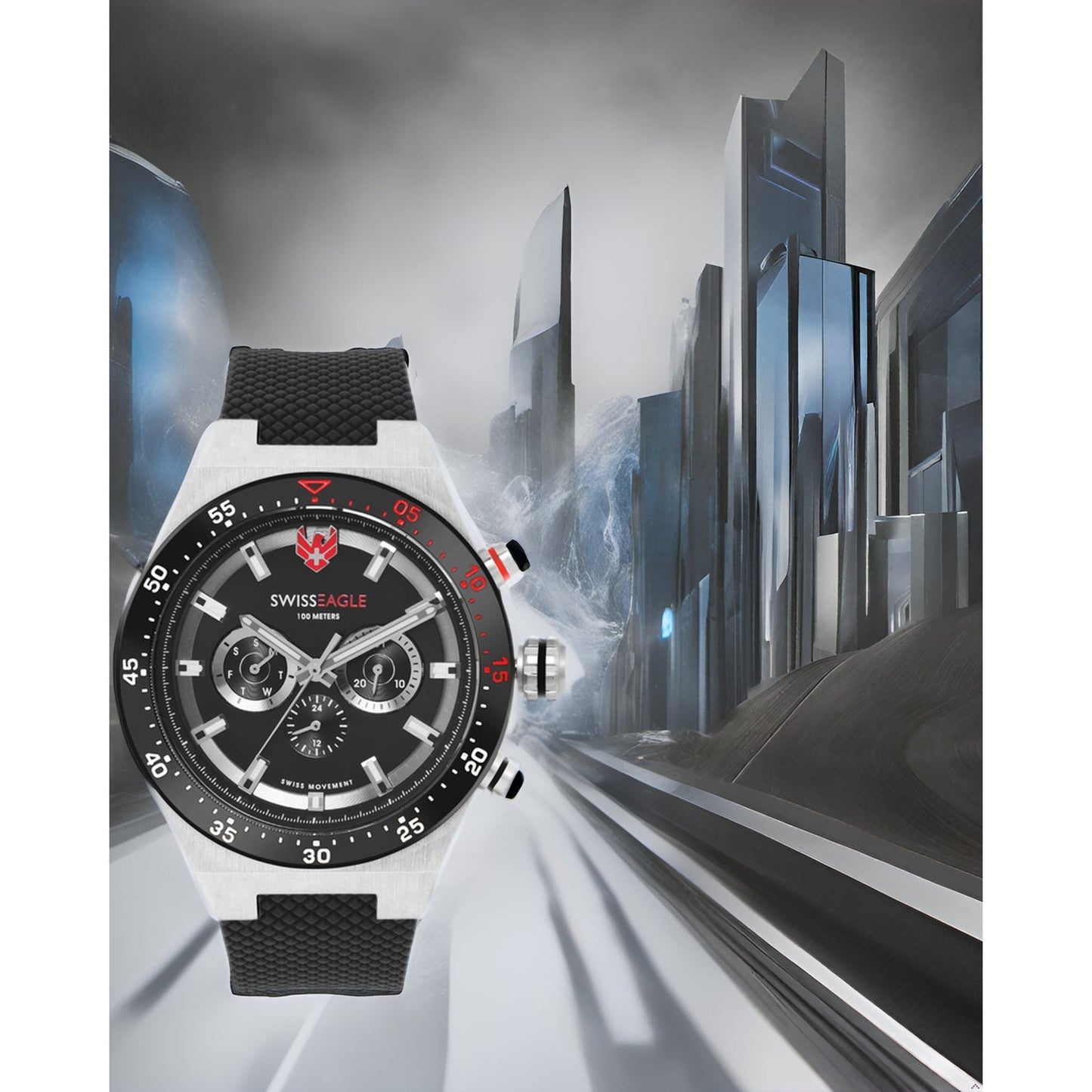 Swiss Eagle Men's Multifunction Silicon Belt Watch SE-9174-01A - style shot