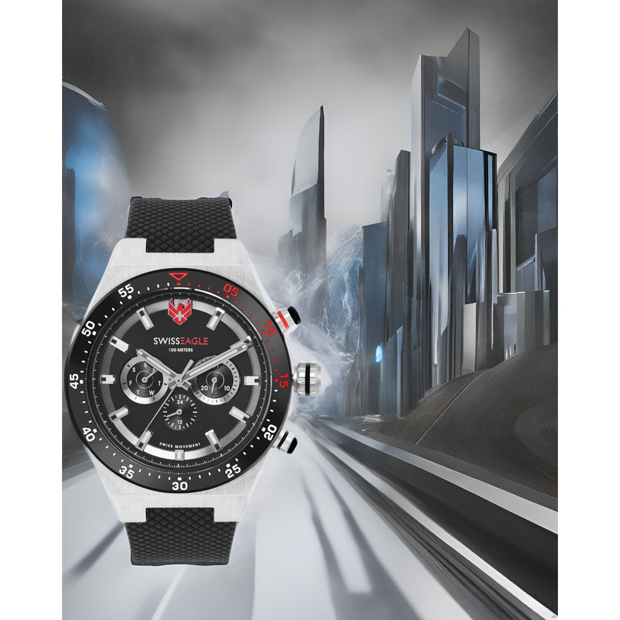 Swiss Eagle Men's Multifunction Silicon Belt Watch SE-9174-01A - style shot