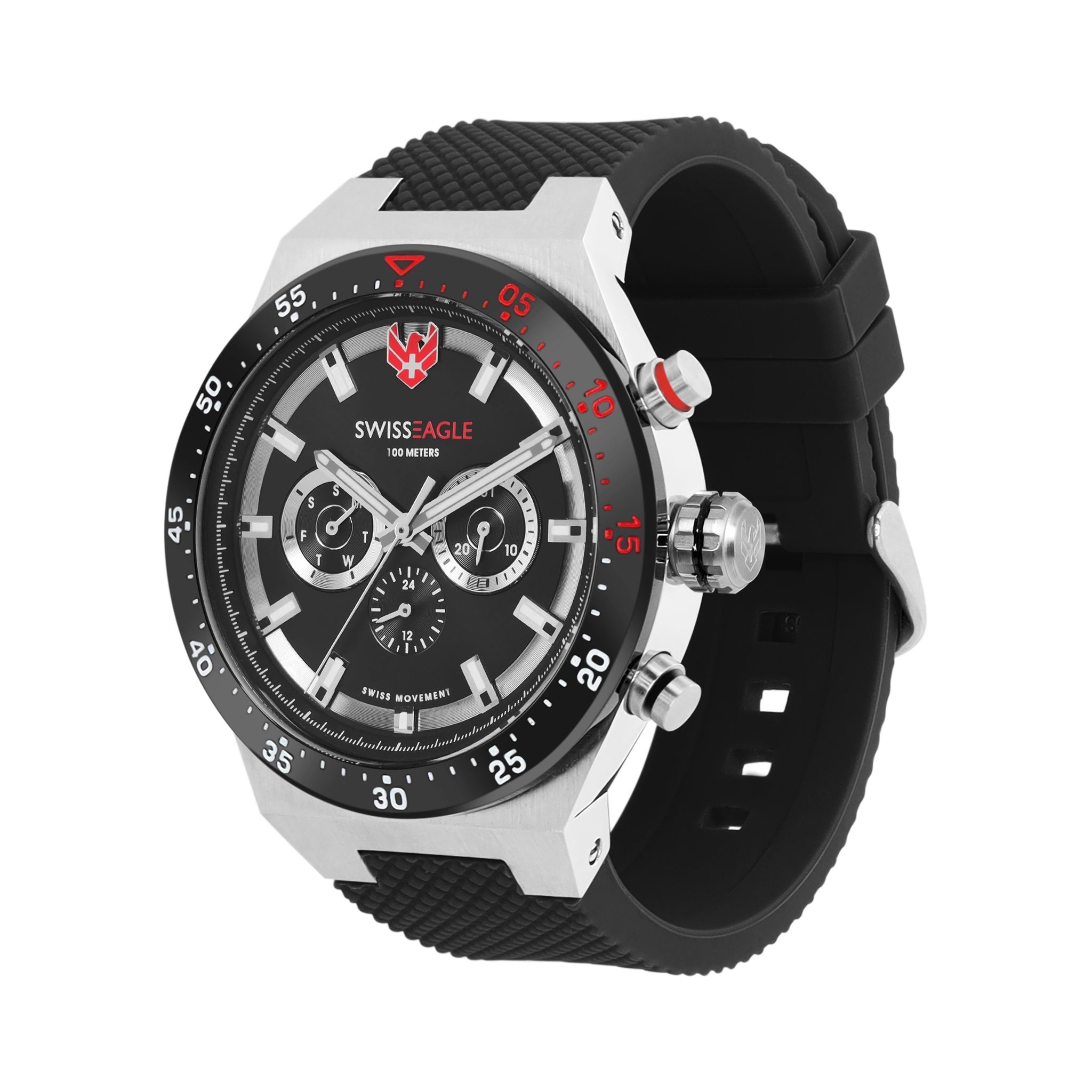 Swiss Eagle Men's Multifunction Silicon Belt Watch SE-9174-01A - front angle view