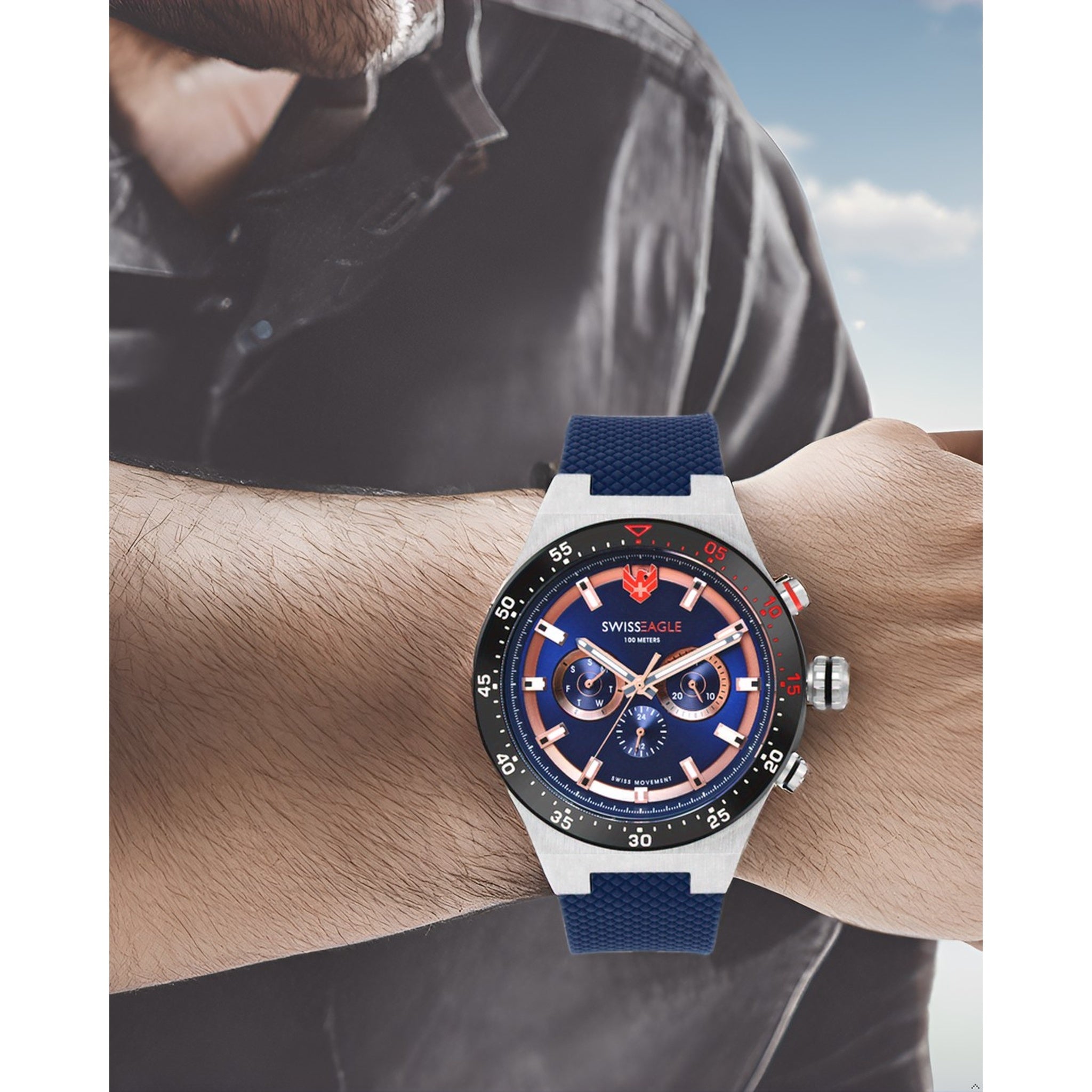 Swiss Eagle Men's Multifunction Silicon Belt Watch SE-9174-02A - lifestyle shot
