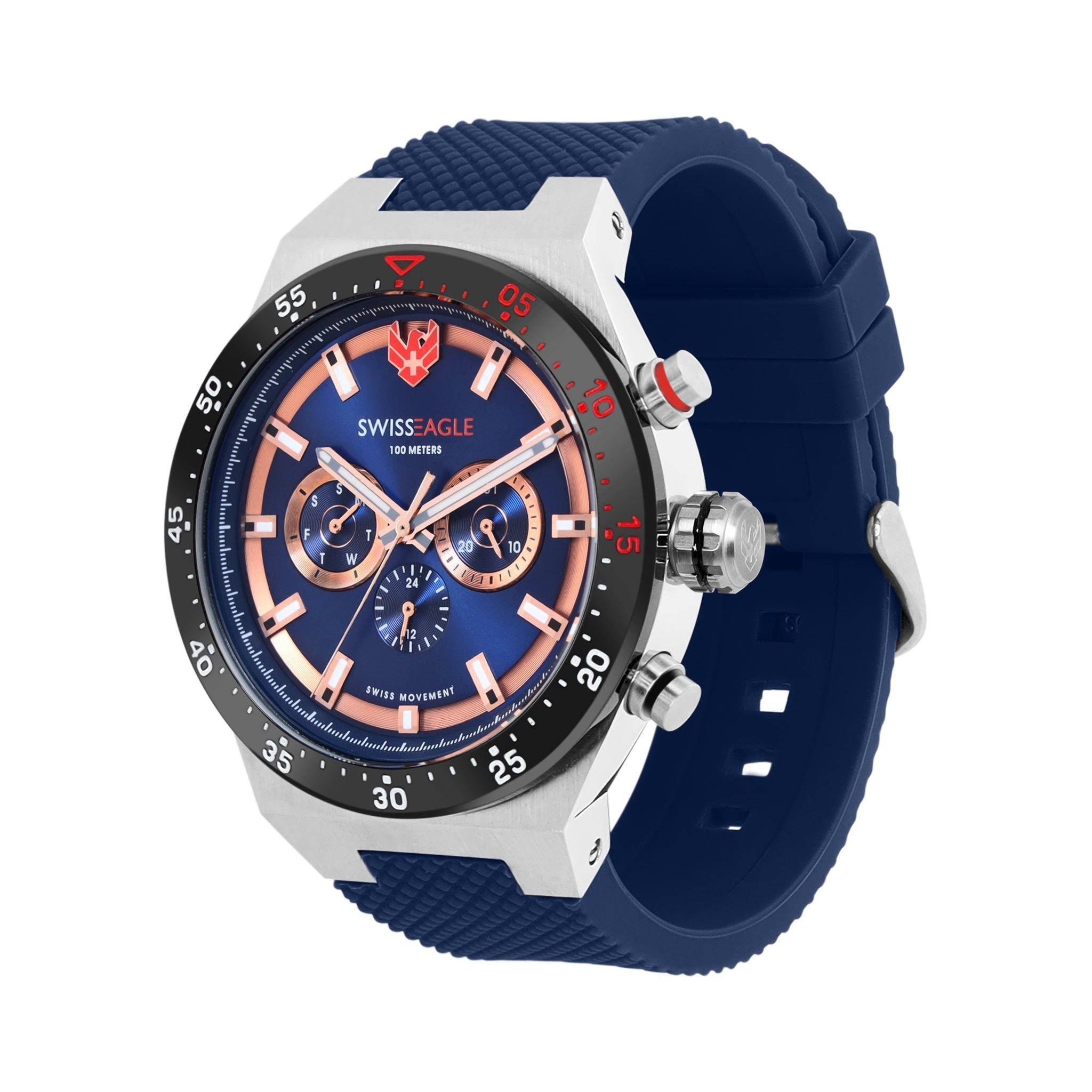Swiss Eagle Men's Multifunction Silicon Belt Watch SE-9174-02A - front angle view