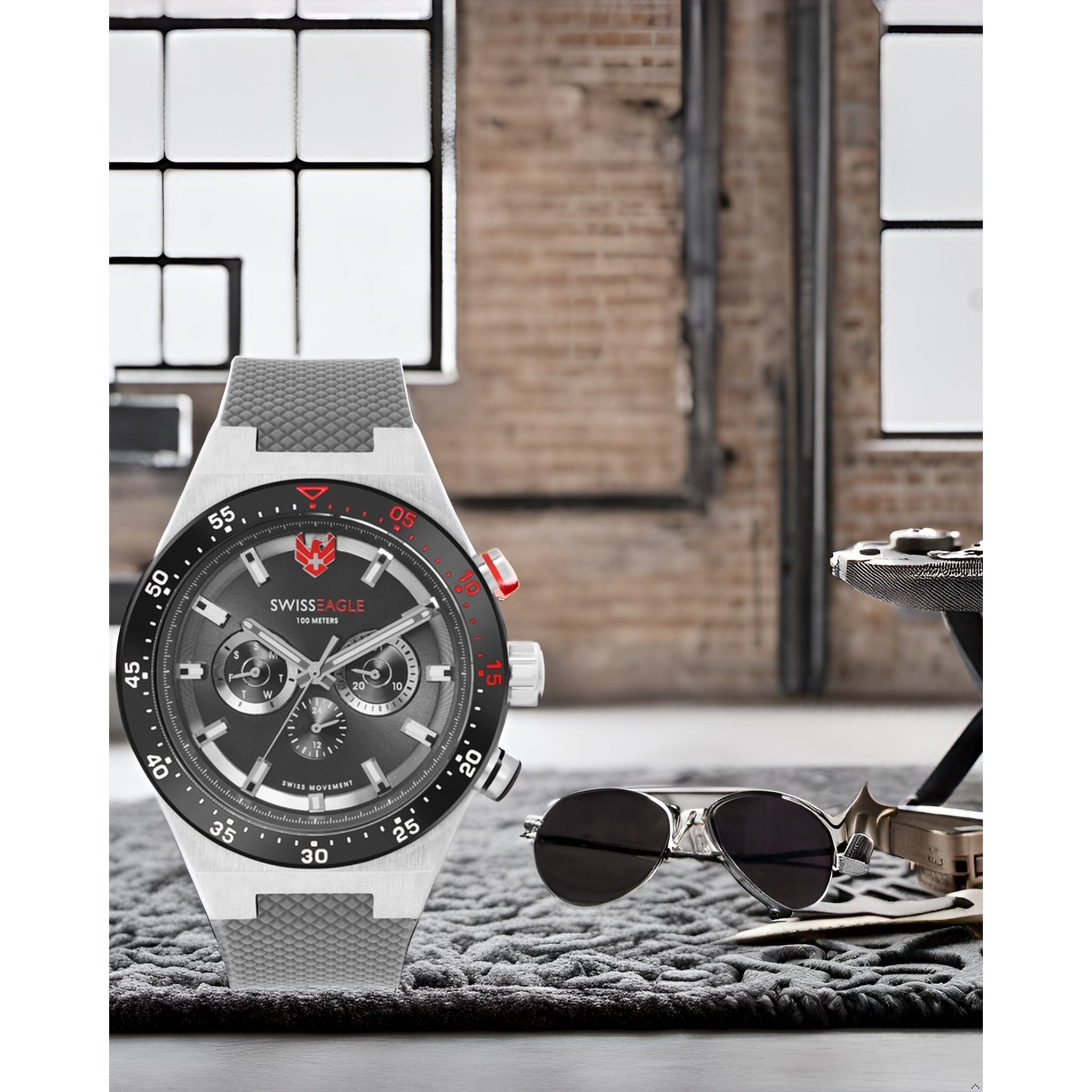 Swiss Eagle Men's Multifunction Silicon Belt Watch SE-9174-03A - style shot
